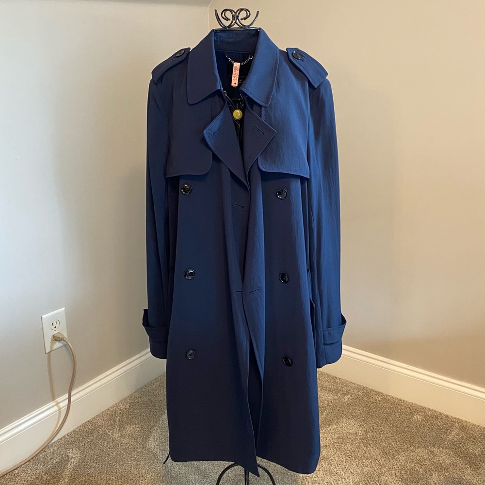 Banana Republic navy blue lightweight button up trench jacket / coat sz medium